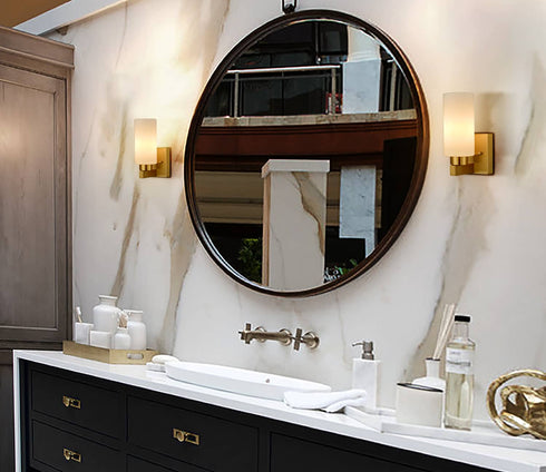 Bathroom Modern Brass Wall Light Milky White Cylinder Glass Set of 2