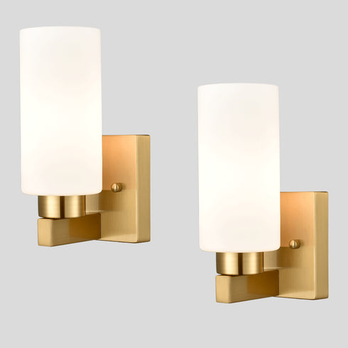 Bathroom Modern Brass Wall Light Milky White Cylinder Glass Set of 2