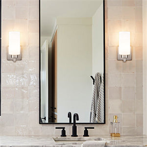 Wall Light Bathroom Modern Brushed Nickel Milky White Cylinder Glass Set of 2