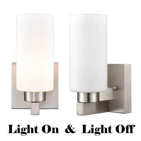 Wall Light Bathroom Modern Brushed Nickel Milky White Cylinder Glass Set of 2