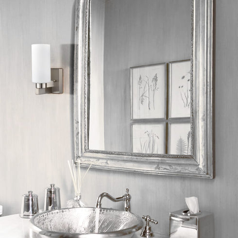 Wall Light Bathroom Modern Brushed Nickel Milky White Cylinder Glass Set of 2