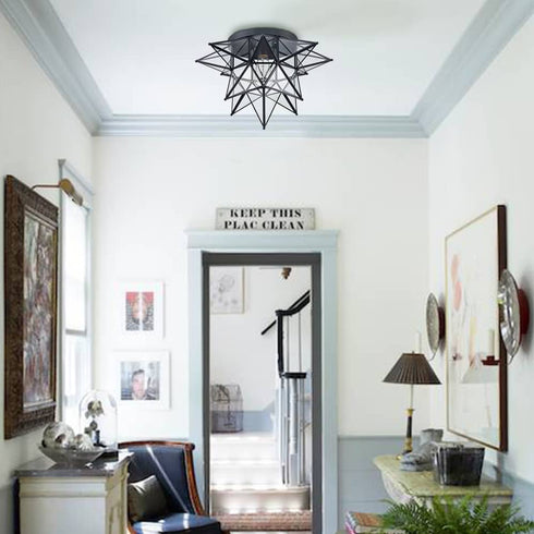 Moravian Star Flush Mount Ceiling Light, 18-In, Black, Transparent