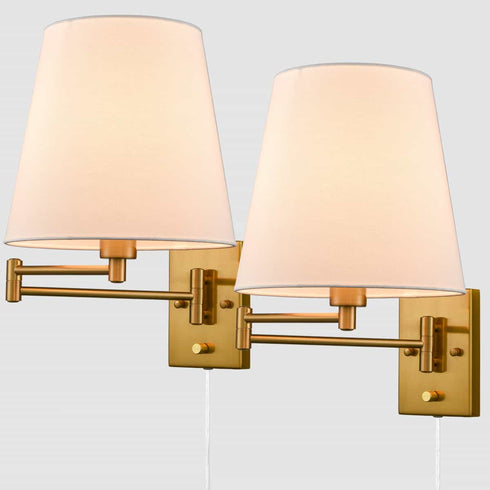 Beige Wall Sconces Set of Two Plug-in Wall Lamp Swing Arm Wall Lights