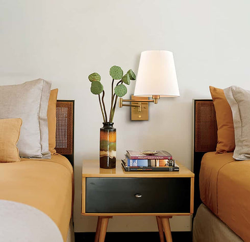 Beige Wall Sconces Set of Two Plug-in Wall Lamp Swing Arm Wall Lights