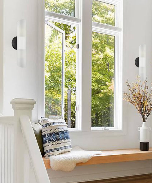 Modern Bathroom Sconce Cylinder Fixture Set of Two, Black