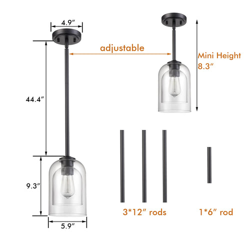 Black Farmhouse Mini Pendant Light with Clear Bell Shades