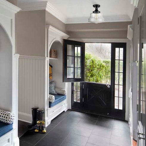 Black Glass Industrial Semi Flush Mount Ceiling Light for Hallway