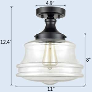 Black Glass Industrial Semi Flush Mount Ceiling Light for Hallway