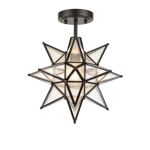 Black Moravian Star Ceiling Light Etched Glass Shade