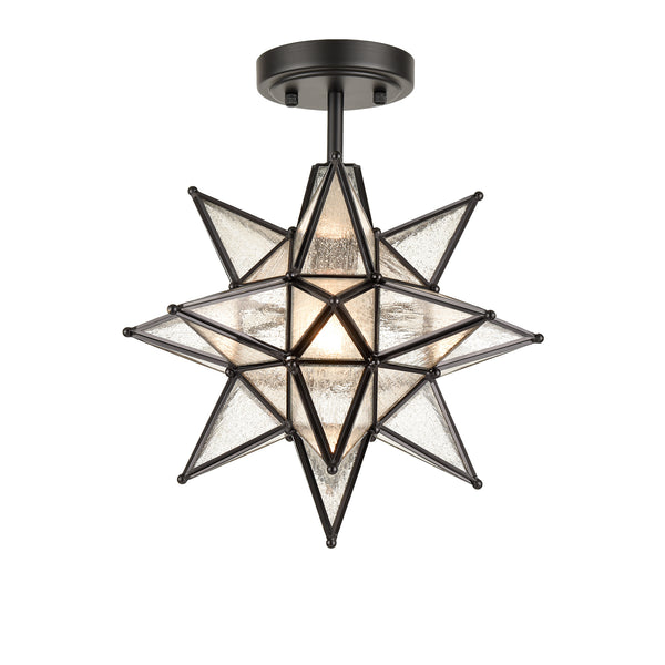 Black Moravian Star Ceiling Light Etched Glass Shade