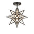 Black Moravian Star Ceiling Light Etched Glass Shade