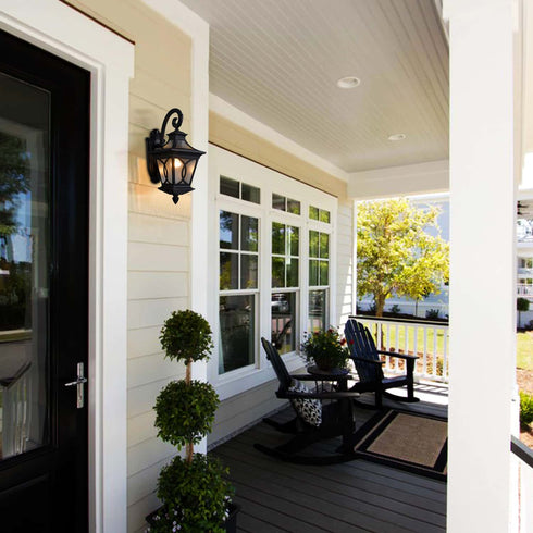 Black Outdoor Wall Sconce Light with Water Glass Shade