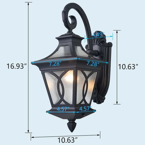 Black Outdoor Wall Sconce Light with Water Glass Shade