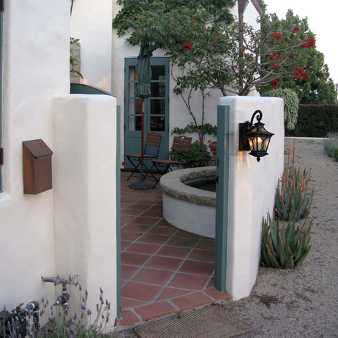 Black Outdoor Wall Sconce Light with Water Glass Shade