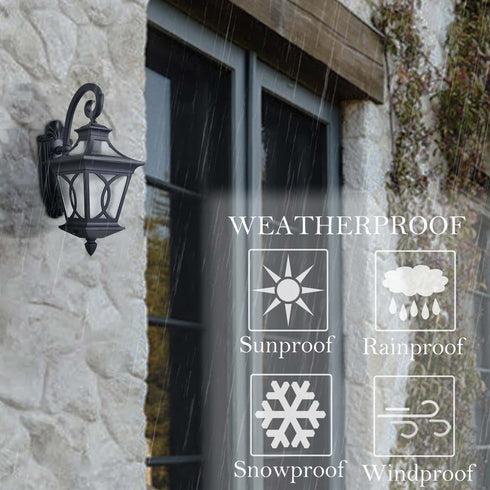 Black Outdoor Wall Sconce Light with Water Glass Shade