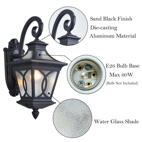 Black Outdoor Wall Sconce Light with Water Glass Shade