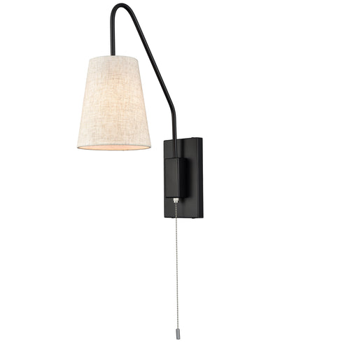 Black Plug-in Wall Sconce for Bedroom Lamps Set of 2 with Pull Chain Switch