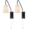 Black Plug-in Wall Sconce for Bedroom Lamps Set of 2 with Pull Chain Switch