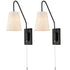 Black Plug-in Wall Sconce for Bedroom Lamps Set of 2 with Pull Chain Switch