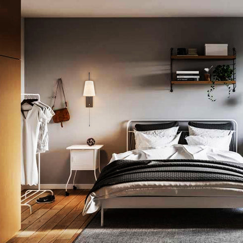 Black Plug-in Wall Sconce for Bedroom Lamps Set of 2 with Pull Chain Switch