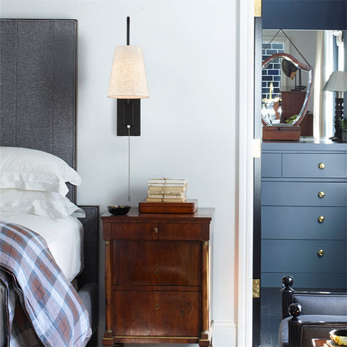 Black Plug-in Wall Sconce for Bedroom Lamps Set of 2 with Pull Chain Switch