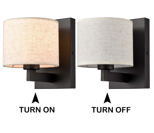 Black Wall Sconce Set of 2 Modern Fabric Shade Wall Lamps Bedroom