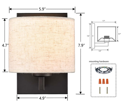 Black Wall Sconce Set of 2 Modern Fabric Shade Wall Lamps Bedroom