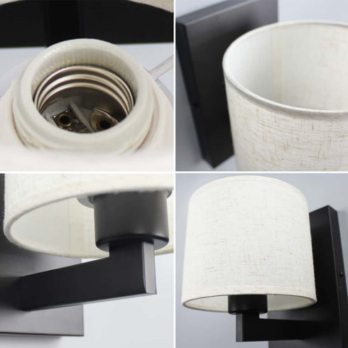 Black Wall Sconce Set of 2 Modern Fabric Shade Wall Lamps Bedroom