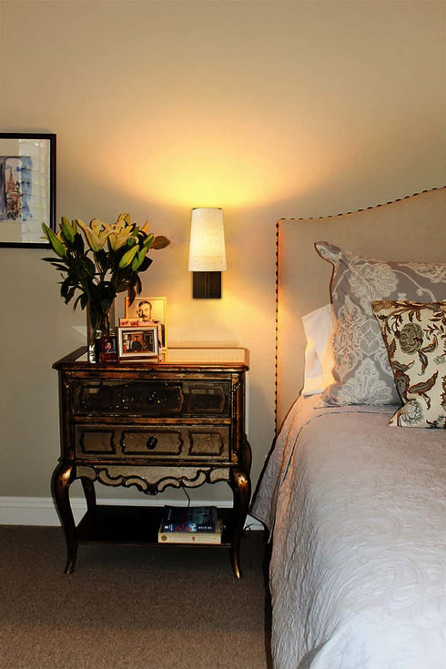 Black Wall Sconces Sets of Two Modern Fabric Shade Wall Lamps for Bedroom