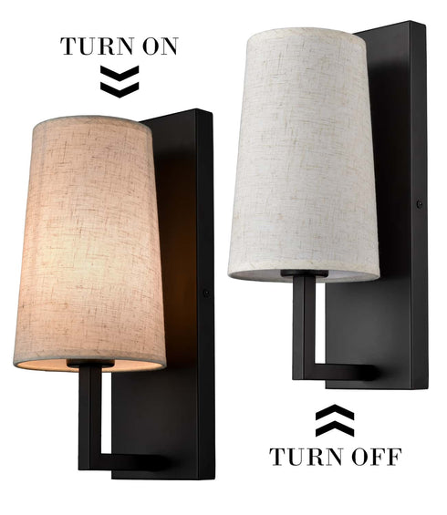 Black Wall Sconces Sets of Two Modern Fabric Shade Wall Lamps for Bedroom