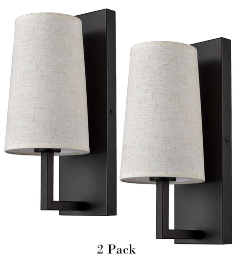 Black Wall Sconces Sets of Two Modern Fabric Shade Wall Lamps for Bedroom