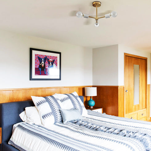 Brass Ceiling Light Semi Flush Mount Fixture 3-Light Sputnik Ceiling Lighting