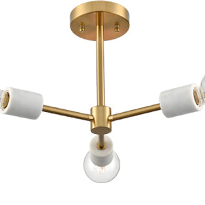 Modern Brass Semi Flush Mount Ceiling Light with White Marble for Living Room