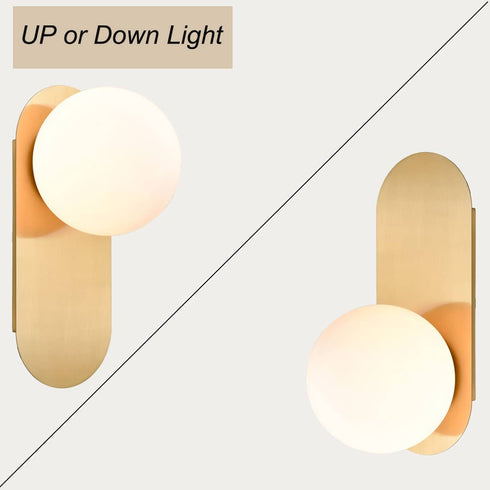 Modern Brass Globe Wall Light Sconce with Opal Glass Shade