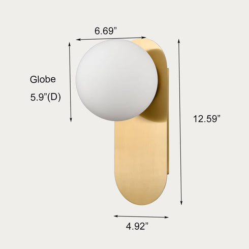 Modern Brass Globe Wall Light Sconce with Opal Glass Shade
