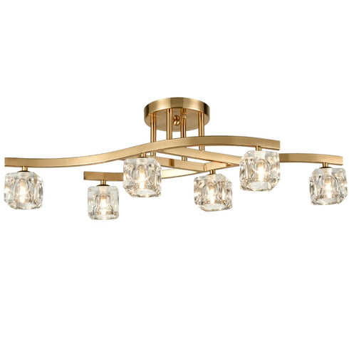 Polignano Brass Modern Ceiling Lights with Cube Crystal Glass Shades