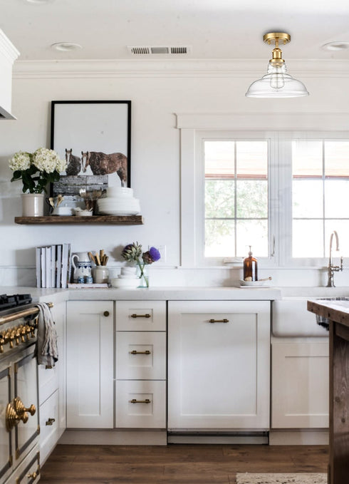 Brass Modern Glass Ceiling Light Dome Shade Kitchen Lamp