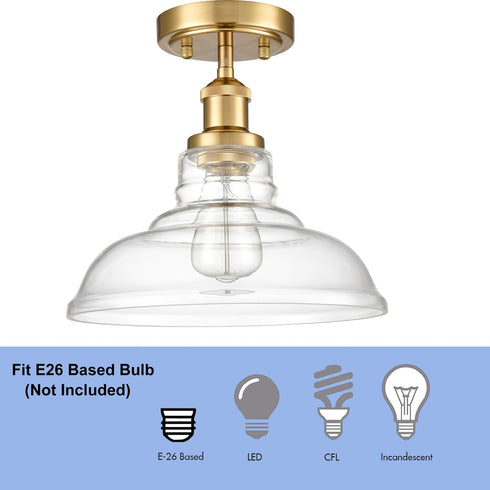 Brass Modern Glass Ceiling Light Dome Shade Kitchen Lamp