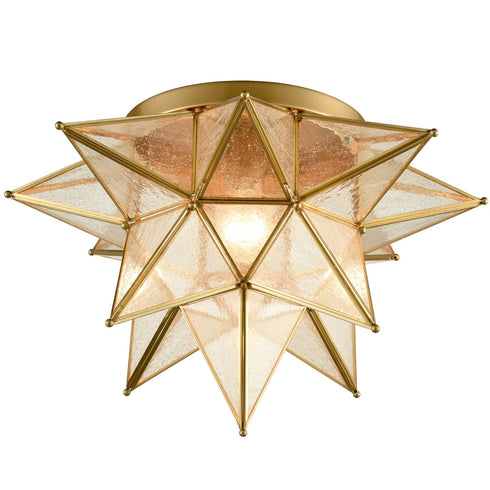 Brass Moravian Star Ceiling Light Seeded Glass 18-Inch