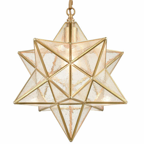Brass Moravian Star Pendant Lights Seeded Glass Shade, 15-Inch