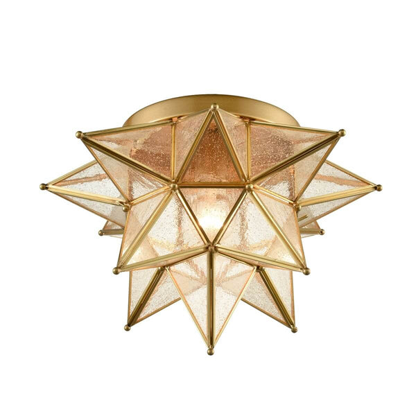 Maglie Brass Seeded Glass Moravian Star Flush Mount Ceiling Light, 15-Inch