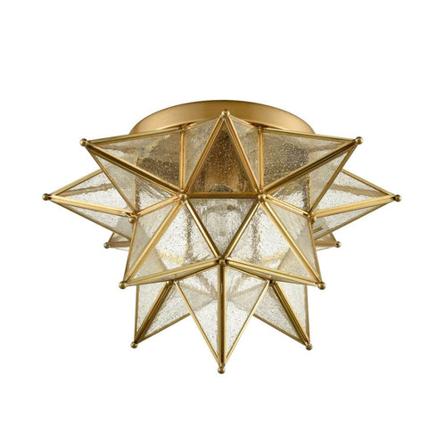 Maglie Brass Seeded Glass Moravian Star Flush Mount Ceiling Light, 15-Inch