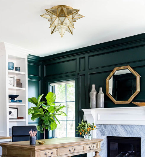 Tricase Brass Seeded Glass Moravian Star Flush Mount Ceiling Light, 18-Inch