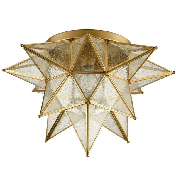 Tricase Brass Seeded Glass Moravian Star Flush Mount Ceiling Light, 18-Inch