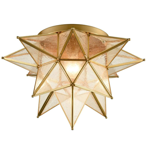 Tricase Brass Seeded Glass Moravian Star Flush Mount Ceiling Light, 18-Inch
