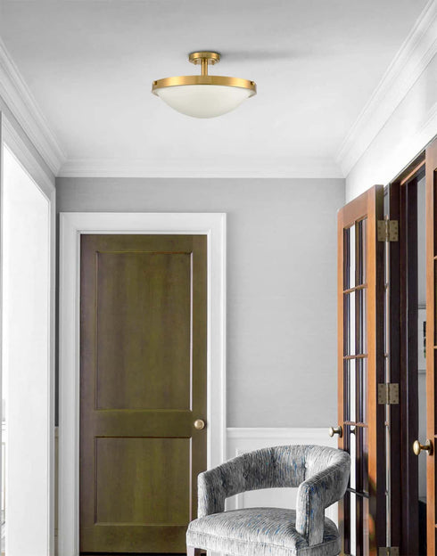 Brass Semi Flush Ceiling Light 3-Light Glass Ceiling Light Fixture