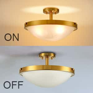 Brass Semi Flush Ceiling Light 3-Light Glass Ceiling Light Fixture
