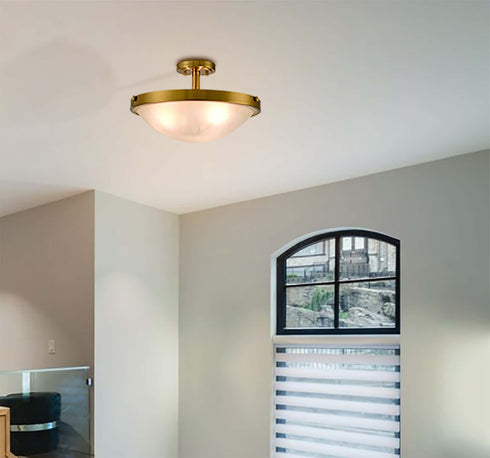 Brass Semi Flush Ceiling Light 3-Light Glass Ceiling Light Fixture