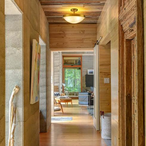 Brass Semi Flush Ceiling Light 3-Light Glass Ceiling Light Fixture