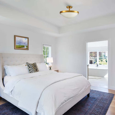 Brass Semi Flush Ceiling Light 3-Light Glass Ceiling Light Fixture